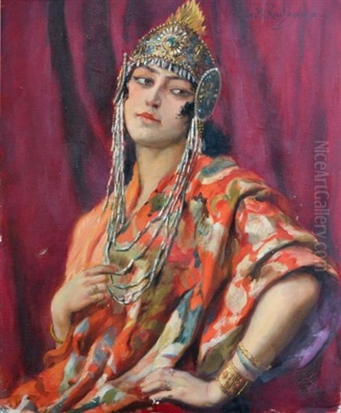 Portrait De Femme Arabe Sur Fond Rouge - view 1