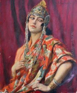 Portrait De Femme Arabe Sur Fond Rouge