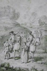 Officers On Horseback And Figures Fleeing A Burning House Officers On Horseback And Figures Fleeing A Burning House