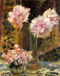 Deux Bouquets De Fleurs Sur Un Fond De Tapisserie Deux Bouquets De Fleurs Sur Un Fond De Tapisserie