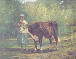 Campesina Con Vaca by Emile Charles Julien de la Rochenoire