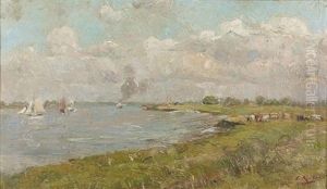 Sommerliche Uferpartie Mit Segelbooten Sommerliche Uferpartie Mit Segelbooten