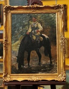 Cavalier Et Son Cheval S'abbreuvant