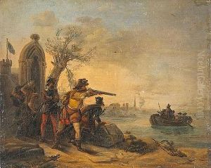 A Small Group Of Soldiers Defending An Outpost By The Water's Edge