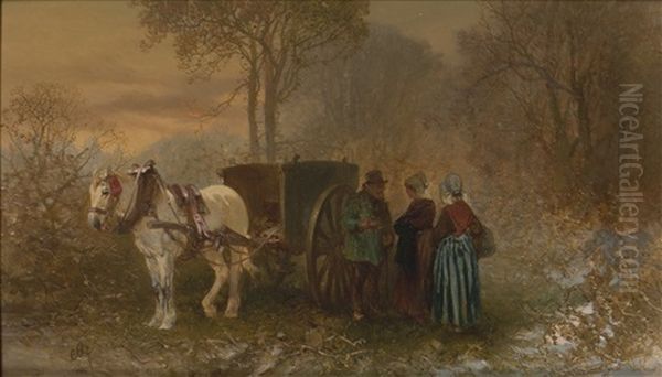 Figures Standing Next To A Carriage - view 1