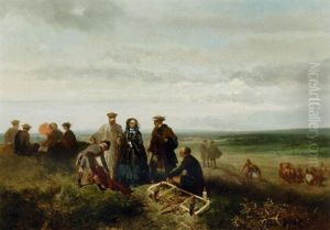 Chasse Au Facon; An Elegant Company During A Falcon Hunt by Charles Rochussen