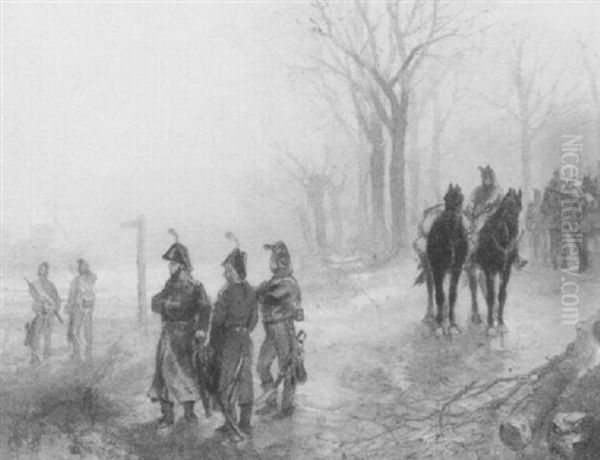 Cavaleristen Aan De Oever Van Een Bevroren Rivier - view 1