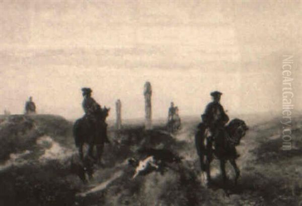 Horsemen With Dogs In A Dune Landscape - view 1