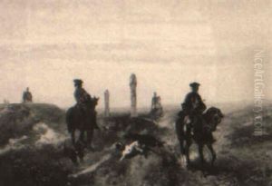 Horsemen With Dogs In A Dune Landscape
