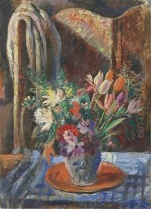 Nature Morte Au Bouquet Et Au Paravent
