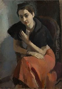 Woman In A Pink Dress And Black Fur by Vera Rockline