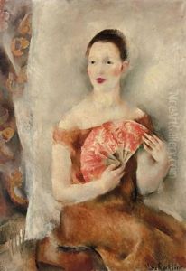 Jeune Femme A L' Eventail Rouge