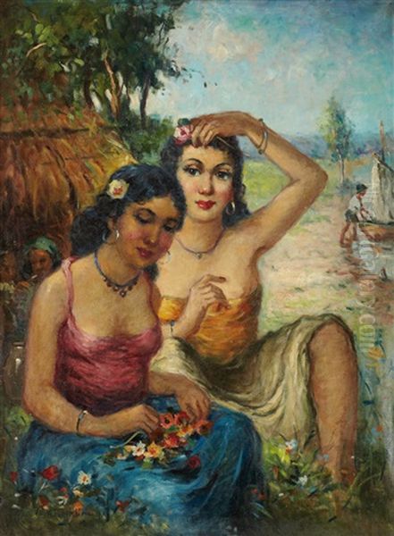Deux Jeunes Filles Dans Un Paysage - view 1