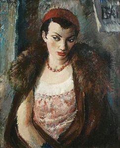 Femme A La Fourrure, Collier Et Beret Rouge by Vera Rockline