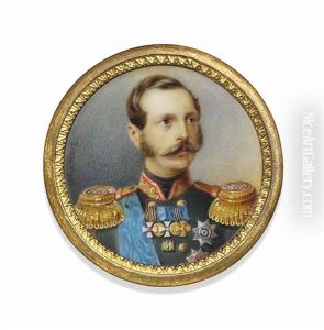 Alexander Ii (1818-1881), Tsar Of Russia, In Dark Green Uniform With Gold-embroidered Red Collar, Gold Epaulettes by Alois Gustav Rockstuhl