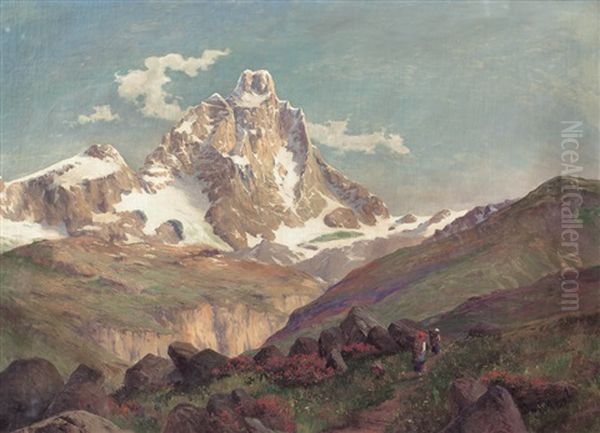 Donne Con Gerla E Veduta Del Cervino - view 1