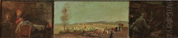 Interno Contadino, Veduta Di Paesaggio, Trincea (triptych) - view 1