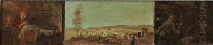 Interno Contadino, Veduta Di Paesaggio, Trincea (triptych) by Leonardo Roda