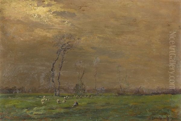 Weite Landschaft Mit Schafer Und Seiner Herde - view 1