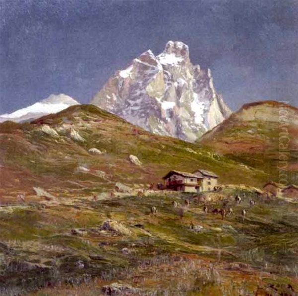 A View Of Monte Cervino With Cattle Grazing In Front Of A Village - view 1