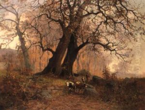 Paesaggio Con Mucche E Contadina by Leonardo Roda