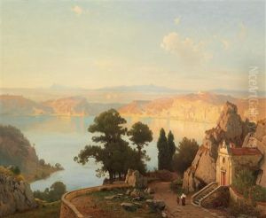 View Of The Lago Di Nemi Near Rome by Carl Gustav Rodde