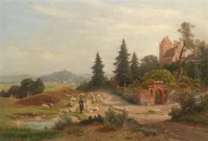 Weite Landschaft Mit Schafhirtin Am Heimweg