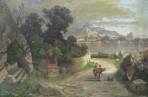 Abenddammerung Am Lago Maggiore Mit Vom Feld Heimkehrender Familie Abenddammerung Am Lago Maggiore Mit Vom Feld Heimkehrender Familie