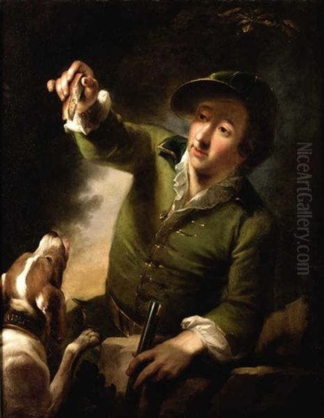 Portrait De Chasseur Avec Son Chien - view 1