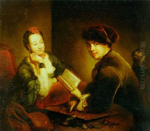 Portrait Of A Lady And A Gentleman Seated At A Table In An Interior - view 1