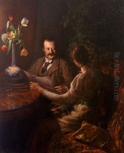 Plauderndes Paar In Interieur Zur Abendzeit Plauderndes Paar In Interieur Zur Abendzeit