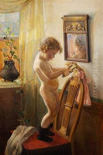 Interior With A Little Girl Playing With A Doll - view 1
