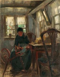 Frau Am Spinnrad by Carl Rodeck