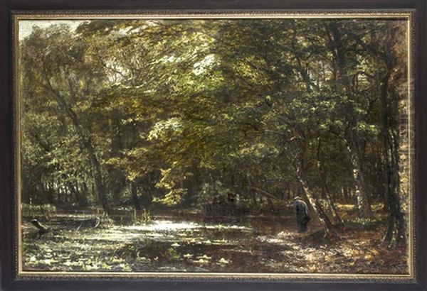 Grose, Impressionistische Waldlandschaft Mit Angler - view 1