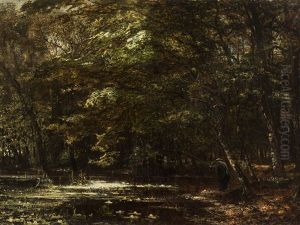 Forest Landscape With Angler by Carl Rodeck