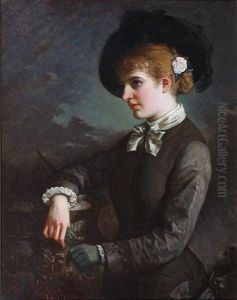 Portrait Of A Young Woman By A Sundial, With A Rose In Her Hair by William Thomas Roden