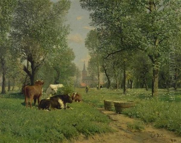Wiese Mit Kuhen Und Einer Kirche Im Hintergrund - view 1