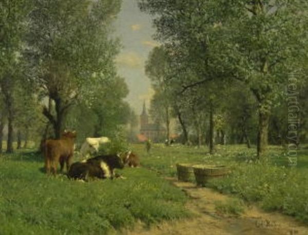 Baumlandschaft Mit Ruhenden Kuhen - view 1