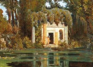 Park Landscape With Pond And Sprite by Max Roeder