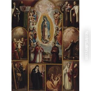 The Virgin Of Guadalupe Surrounded By Archangels, Saints And Donors by Juan Rodriguez Juarez