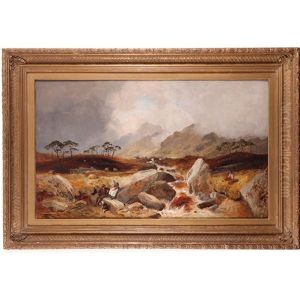 Rustics Resting By A Highland Stream by Clarence Roe