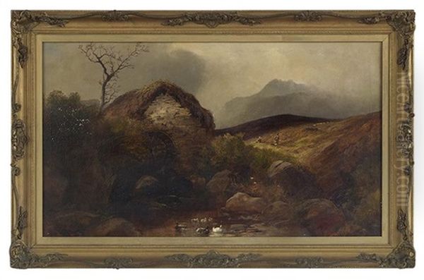 Travelers In A Highland Landscape With A Windmill And A Pond - view 1