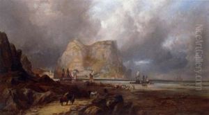 Fisherfolk Crossing A Beach, A Harbour Beyond Fisherfolk Crossing A Beach, A Harbour Beyond