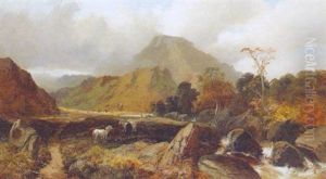 Ponies By A Stream In A Mountainous Landscape