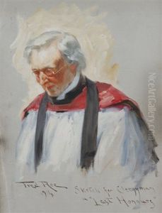 Sketch For Clergyman "last Honours" by Fred Roe