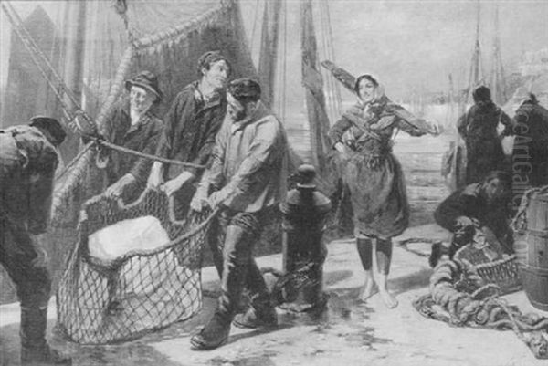 Sunny Boulogne, Fishermen Landing Ice On The Quay - view 1