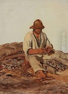 A Fisherman Fixing His Fishing Net by Holger Roed