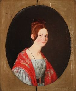 Portrait Of A Lady In A Grey Dress And Floral Silk Shawl by Jorgen Roed