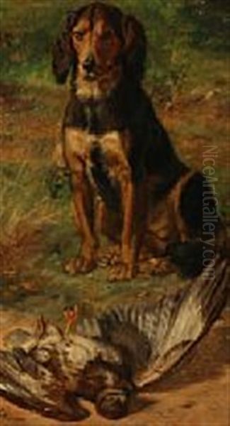 A Hunting Dog In Front Of A Dead Bird - view 1