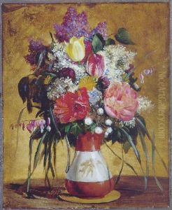 Buket Af Paeoner, Valmuer, Tulipaner, Lojtnantshjerter Og Syrener by Jorgen Roed